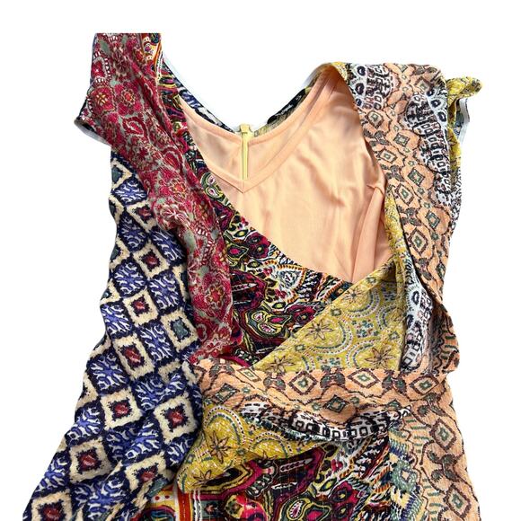 Desigual. Clanzie Boho Mixed Pattern Faux Wrap Dress Sz 42 - Picture 6 of 9